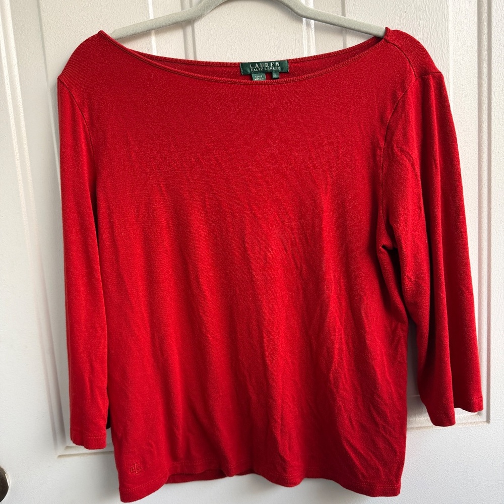 Lauren Ralph Lauren |โ Red Stretch Long Sleeve Top | Size L - Picture 4 of 8